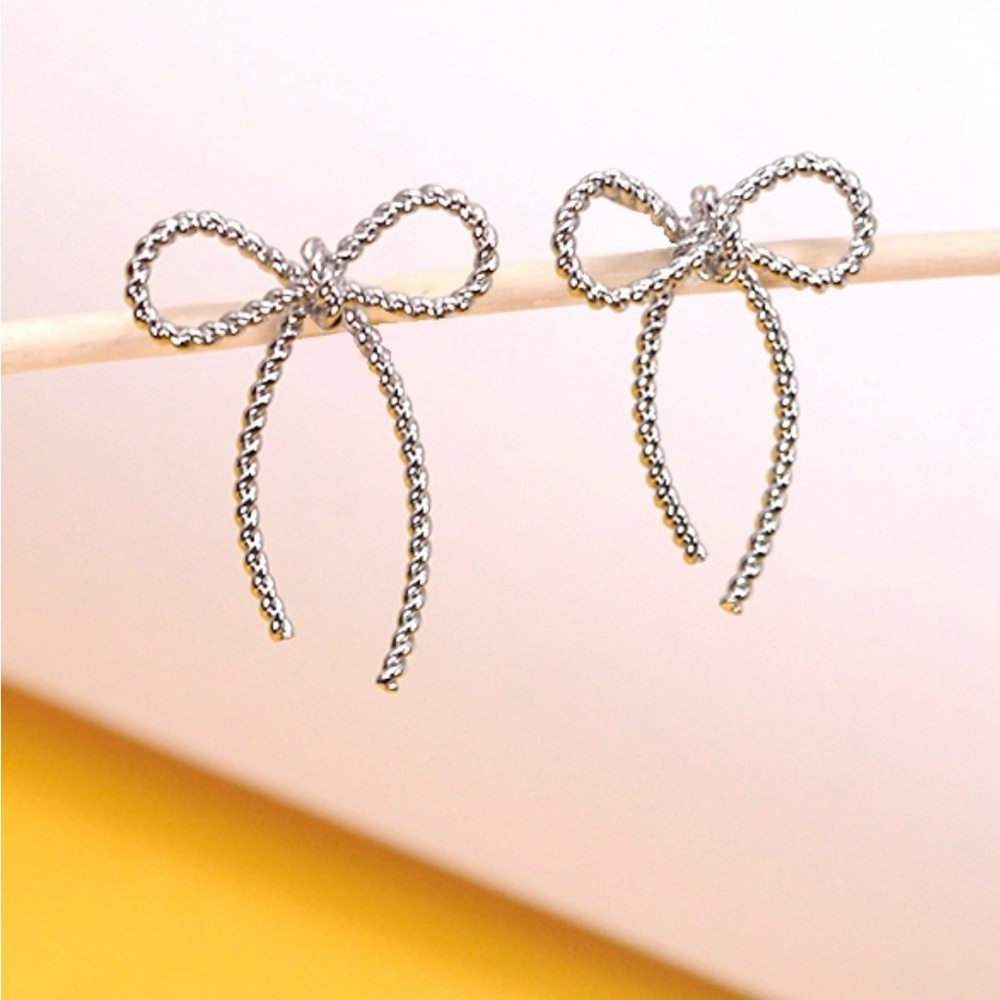 Chic Silver Bow Rope Earrings